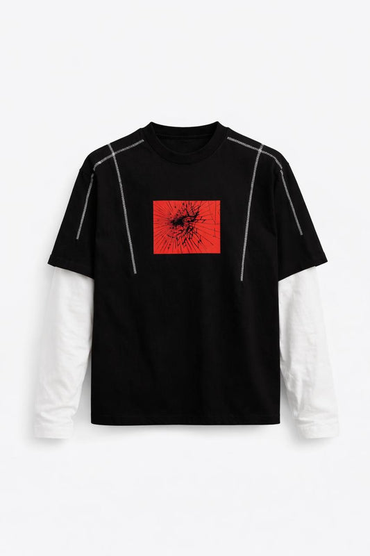 Oversized black Spider print overlock TEE