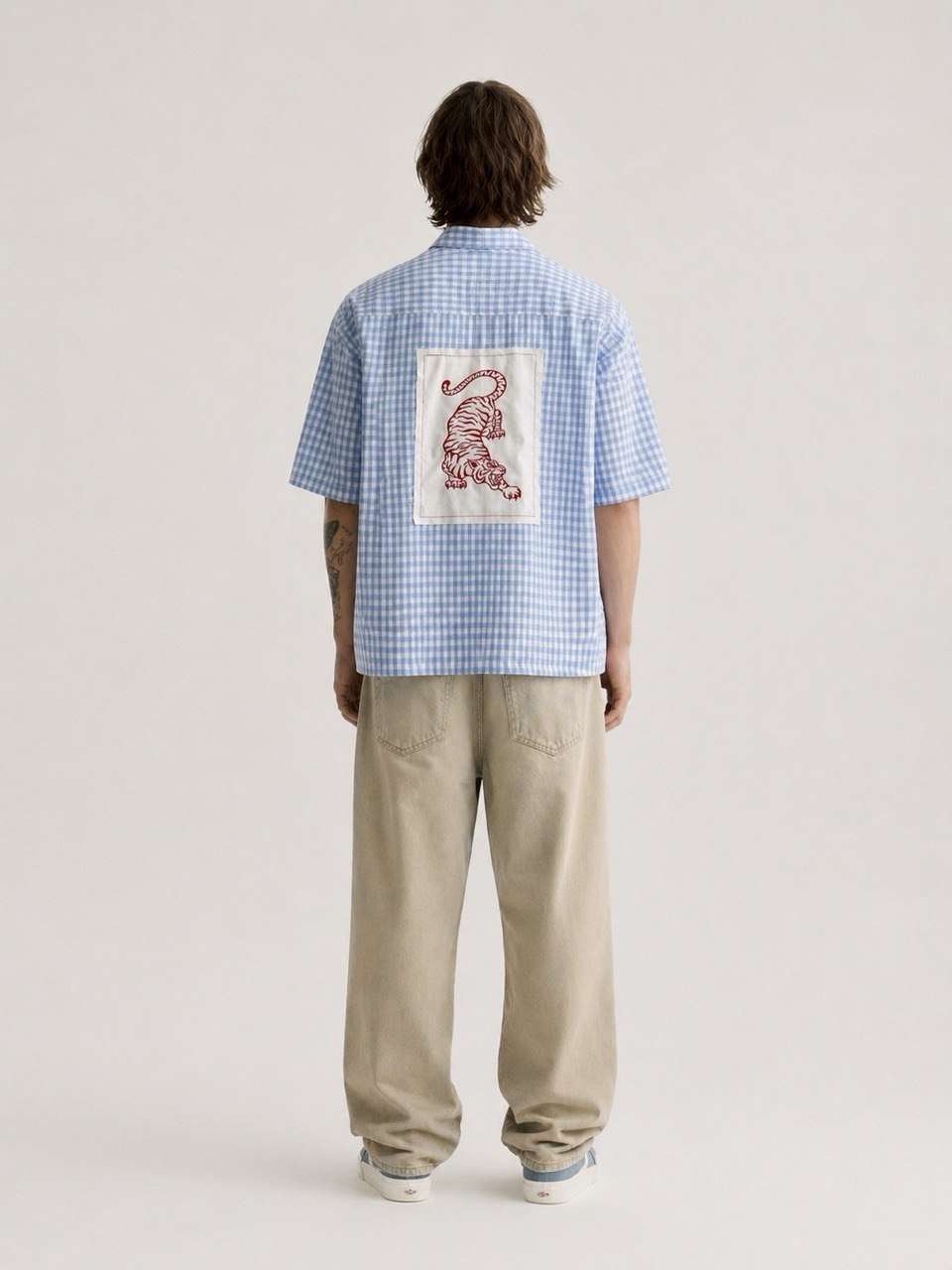 Embroidery blue checked Shirt