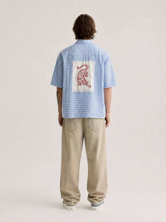 Embroidery blue checked Shirt