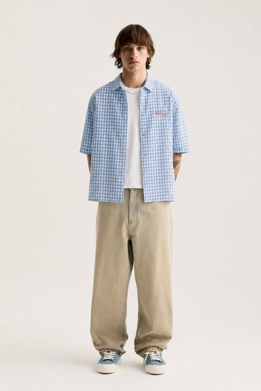 Embroidery blue checked Shirt