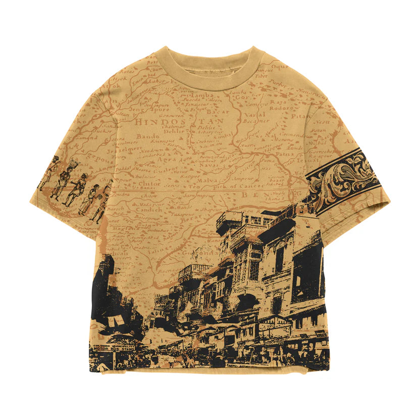 Indian Streetscape Oversized Beige TEE